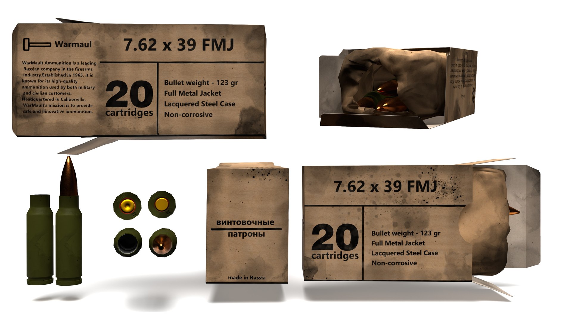 Ammunition Box 7 62x39 FMJ For AK SKS RPD 2 3D Model - TurboSquid 2156453
