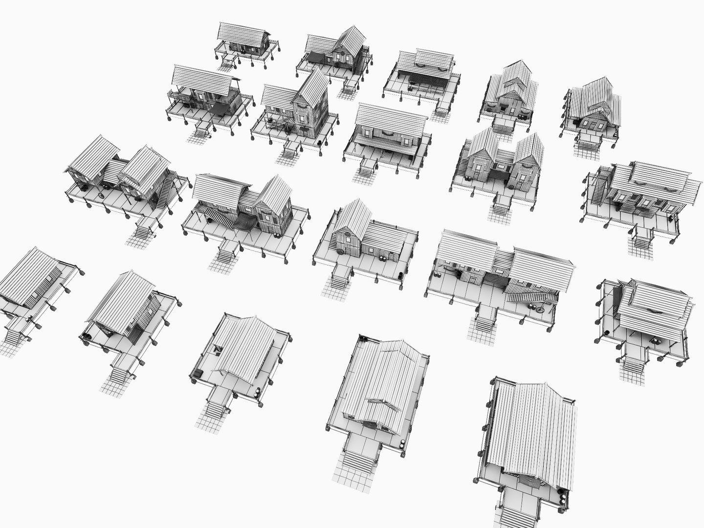 3D Southeast Asian Stilt House Village 3D Models Pack - TurboSquid 2521022