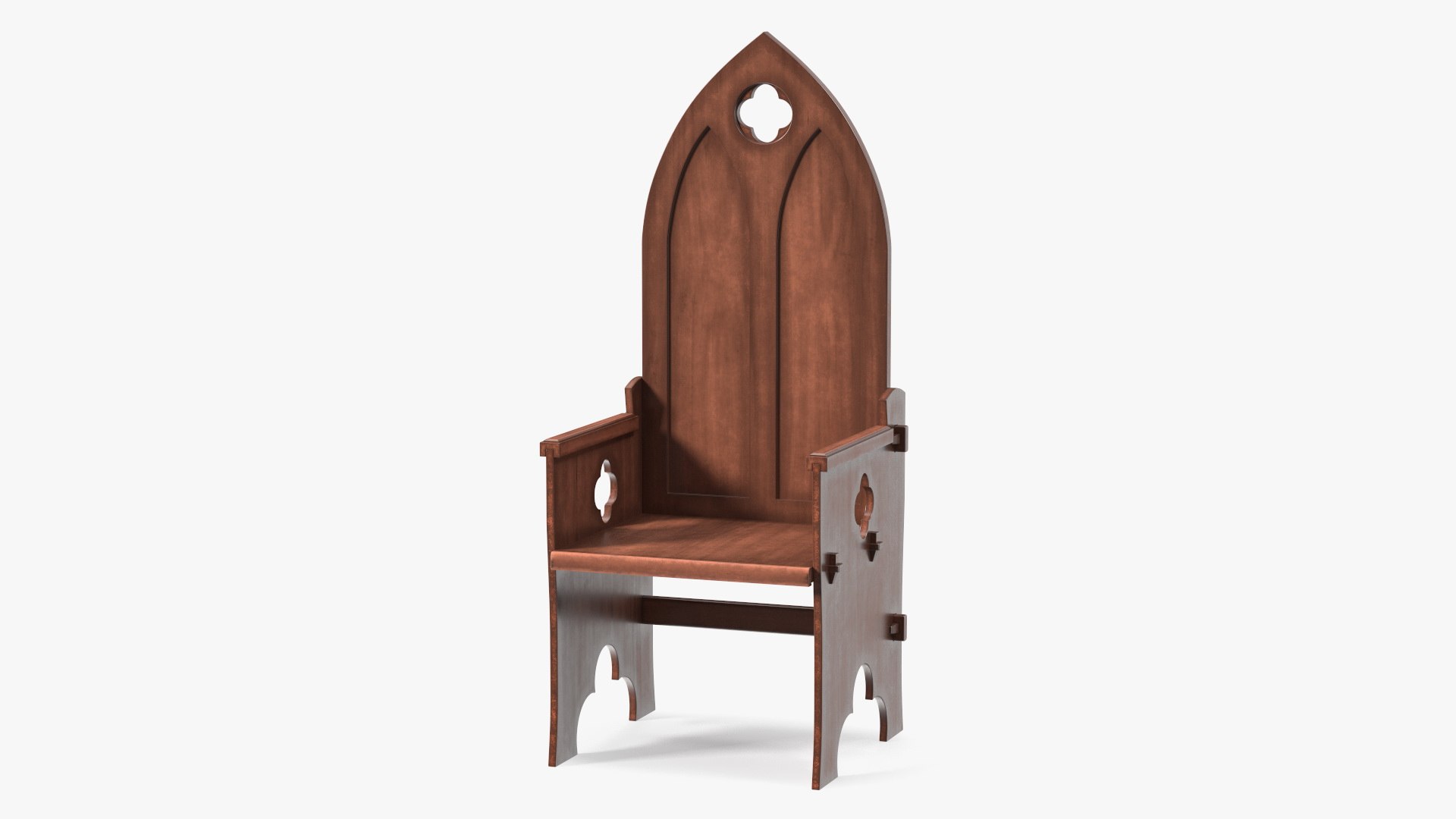 Carved Medieval Gothic Style Arched Back Chair 3D model preview