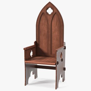 Carved Medieval Gothic Style Arched Back Chair
