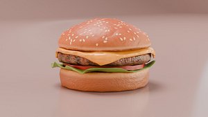 Realistic Hamburger 3D Model Game Ready with LODs PBR Textures 3D model