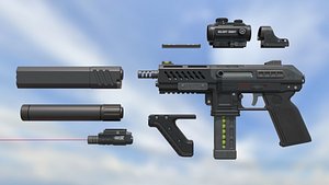 Machine Pistol Single-Auto Reapter 9 3D