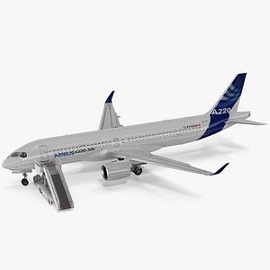 Airbus A220 with Passenger Boarding Stairs Car Rigged for Maya 3D