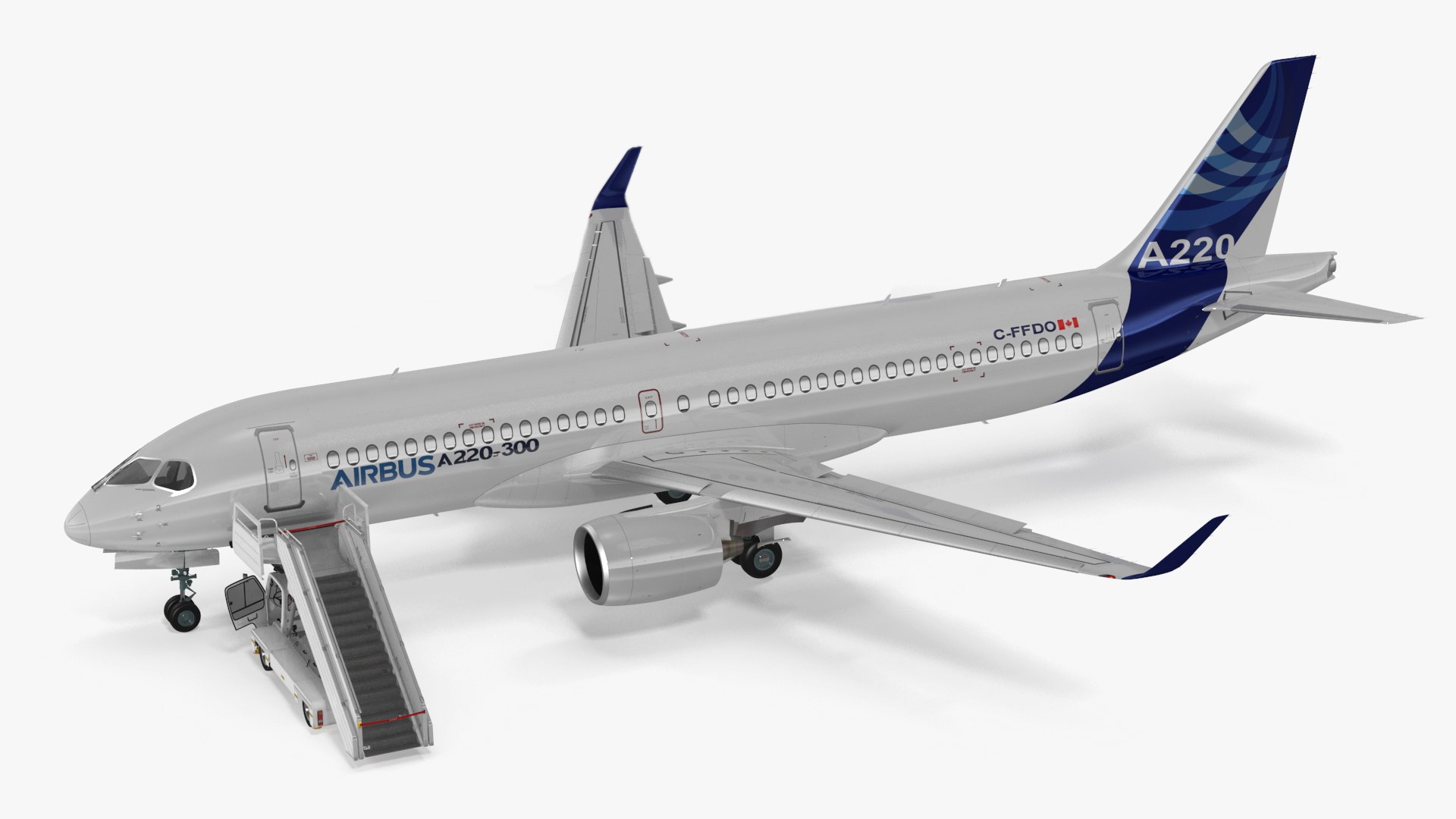 Airbus A220 with Passenger Boarding Stairs Car Rigged for Maya 3D model preview