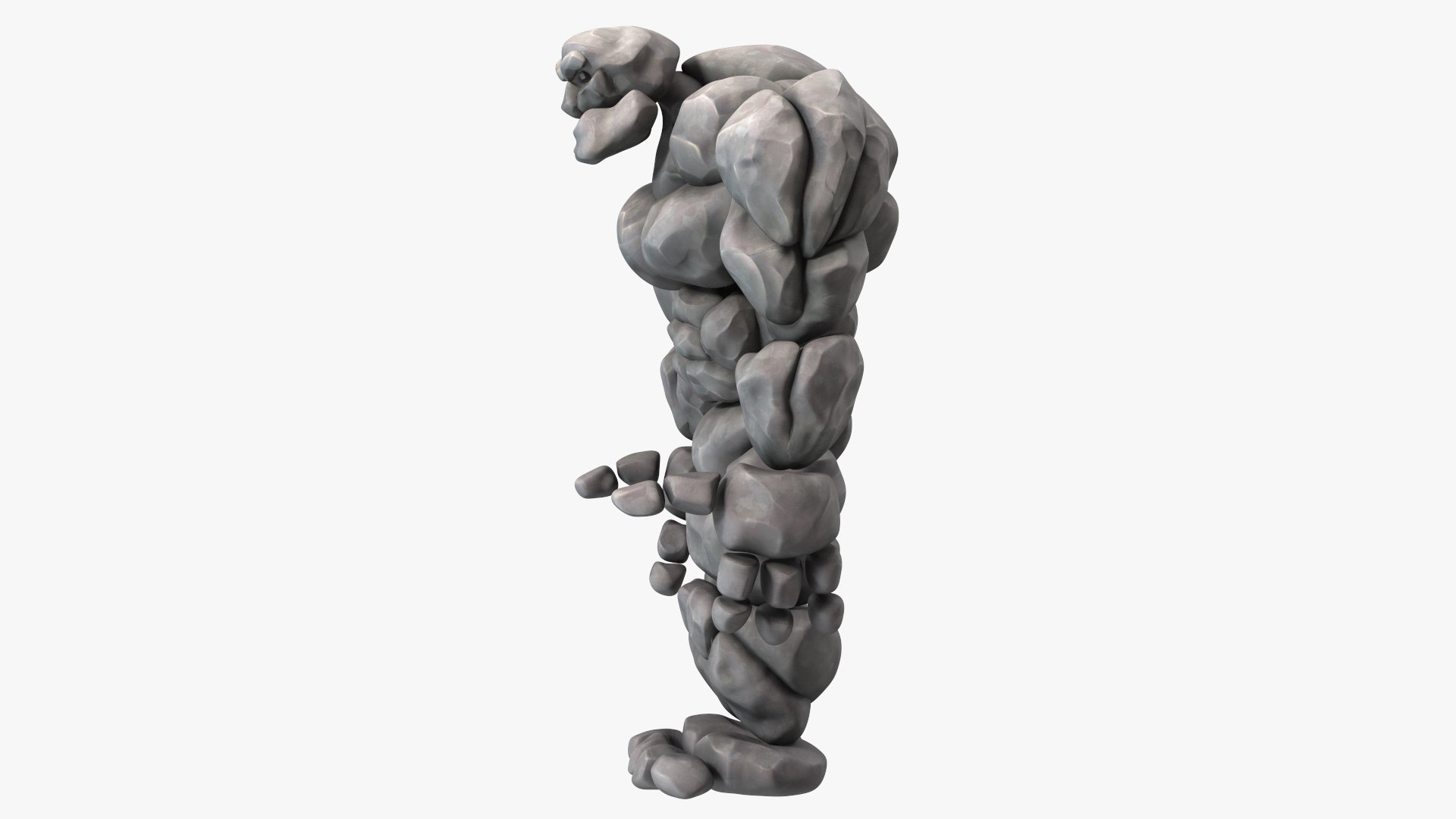 Character Stone Golem Cartoon Gray Rigged for Modo