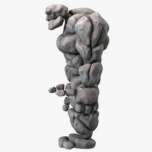 3D Character Stone Golem Cartoon Gray Rigged for Modo model