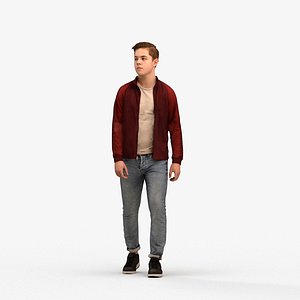00594Kyle003 - Teen Caucasian male walking through public space in transitional seasonal clothing