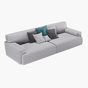 Modern velvet sofa with pillows 3D