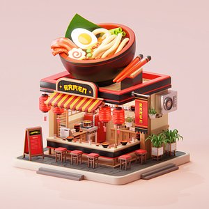 3D Isometric Ramen Shop model