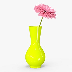 Pink Gerbera Flower In Vase 3D model