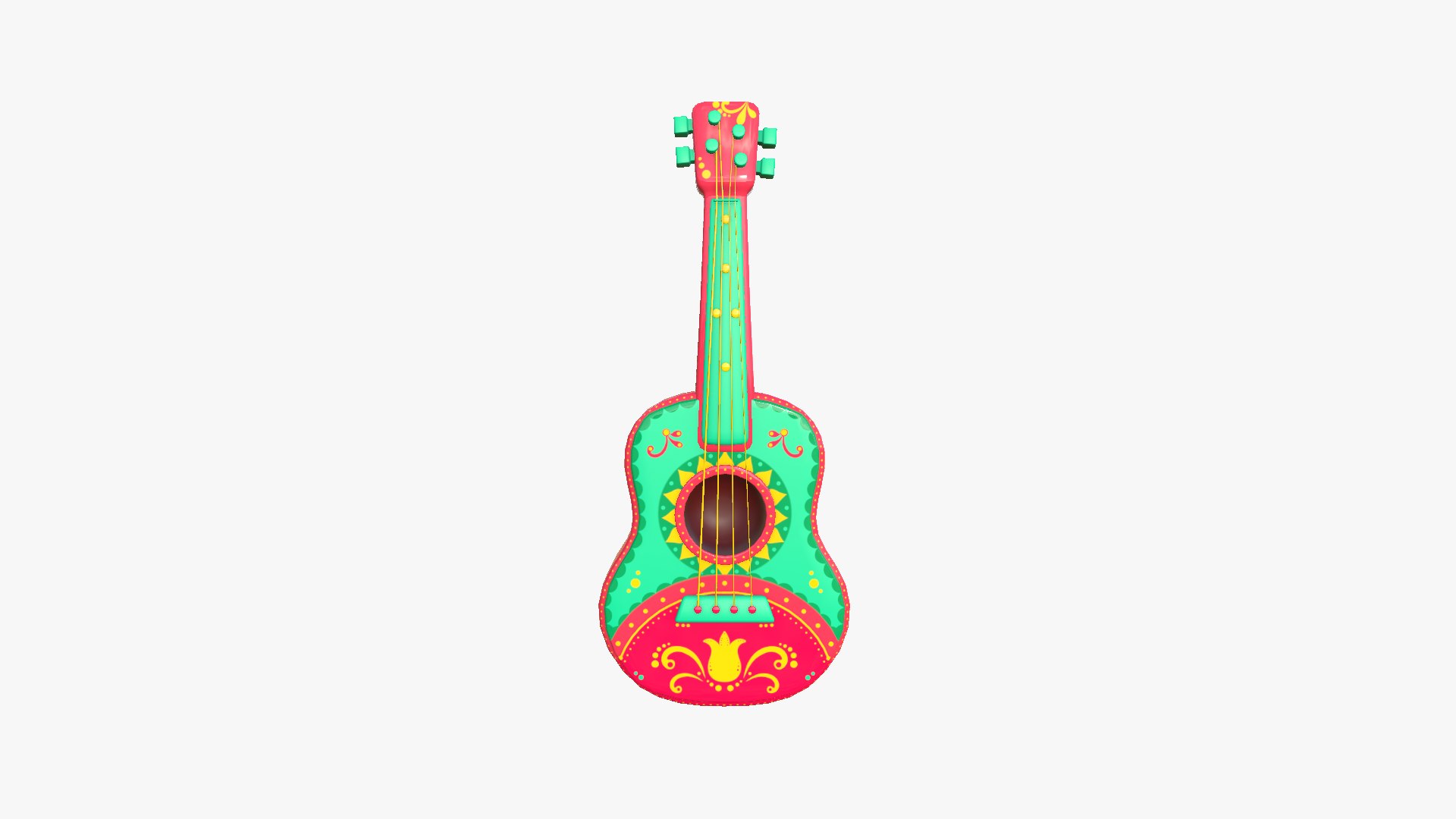 Cartoon Mexican Guitar A01 Green Red - Music Instrument Design 3D Model ...