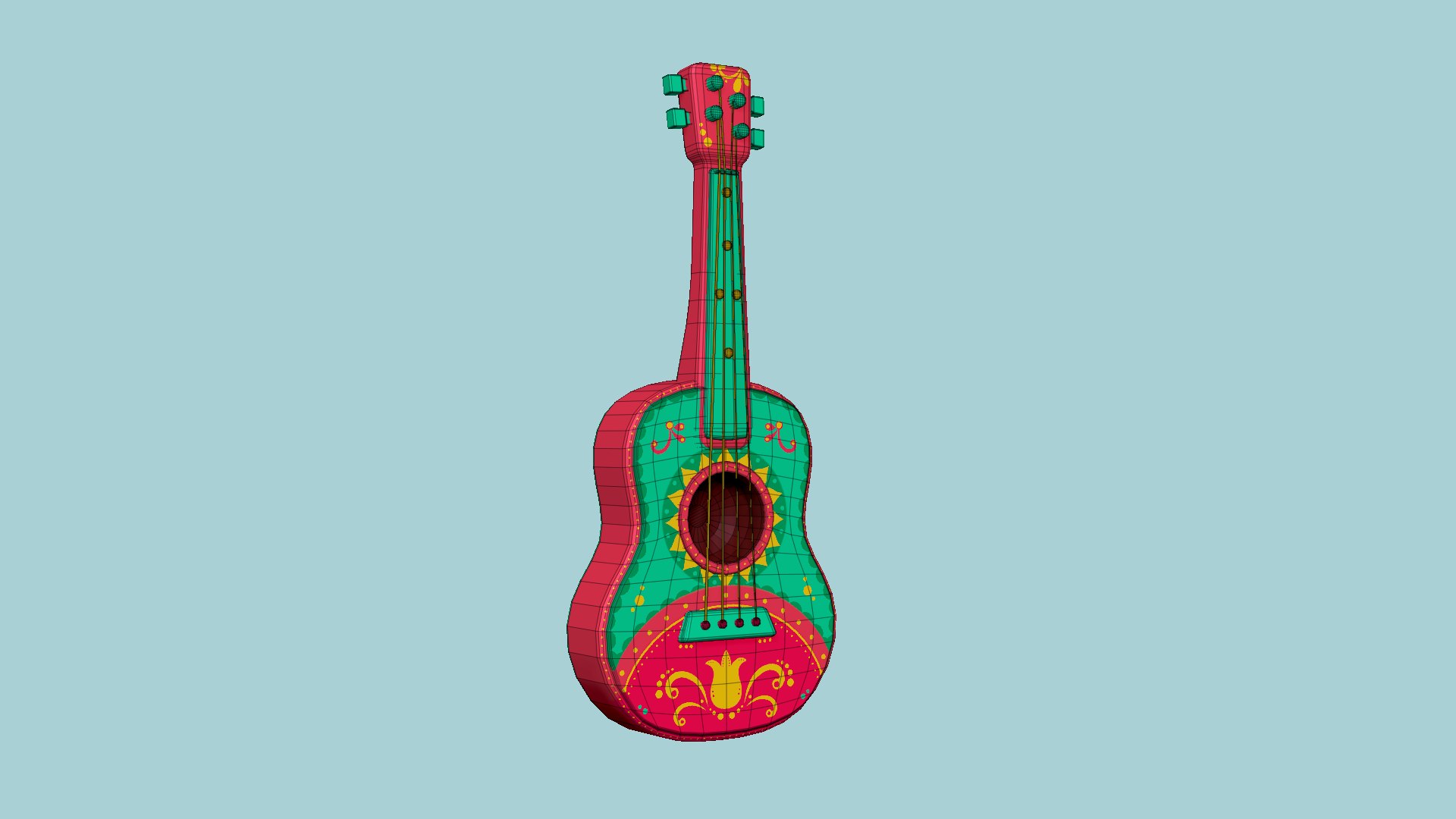 Cartoon Mexican Guitar A01 Green Red - Music Instrument Design 3D Model ...