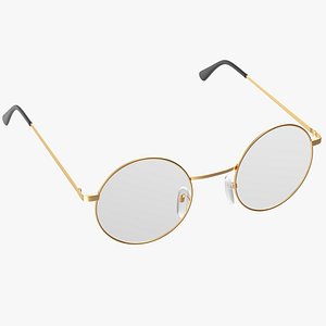 Round Circle Golden Frame with Clear Lens Glasses 3D model