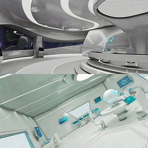 realistic sci-fi control room 3D model