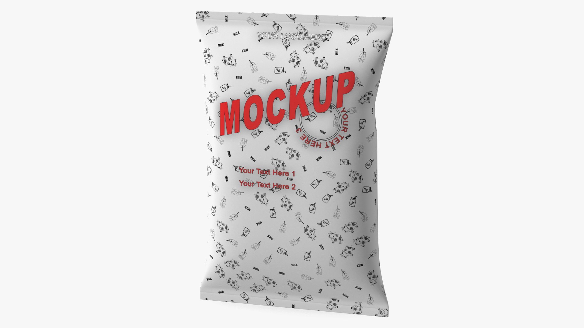 Pillow Shape Milk Packaging Mockup White 3D model preview