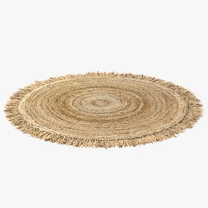 Hand Woven Rafia Jute Braided Rug Round Natural