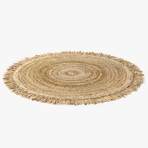 Hand Woven Rafia Jute Braided Rug Round Natural