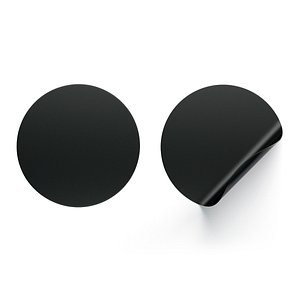 3D Two Black Round Stickers - flat and curled corners glutinous tally