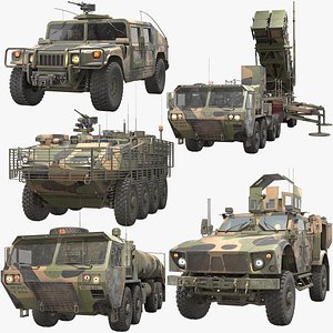 American wheeled military vehicles 5 in 1 PBR 3D model
