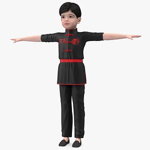 3D模型亚洲儿童男孩功夫姿势t型