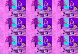 Neon lights e-commerce home tape recorder scene poster background science fiction Cyberpunk Blue Vio model