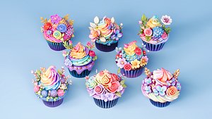 Rainbow style cupcakes 3D model