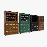 Modular apothecary cabinet with bottles and jars