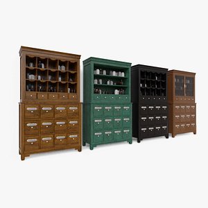 Modular apothecary cabinet with bottles and jars