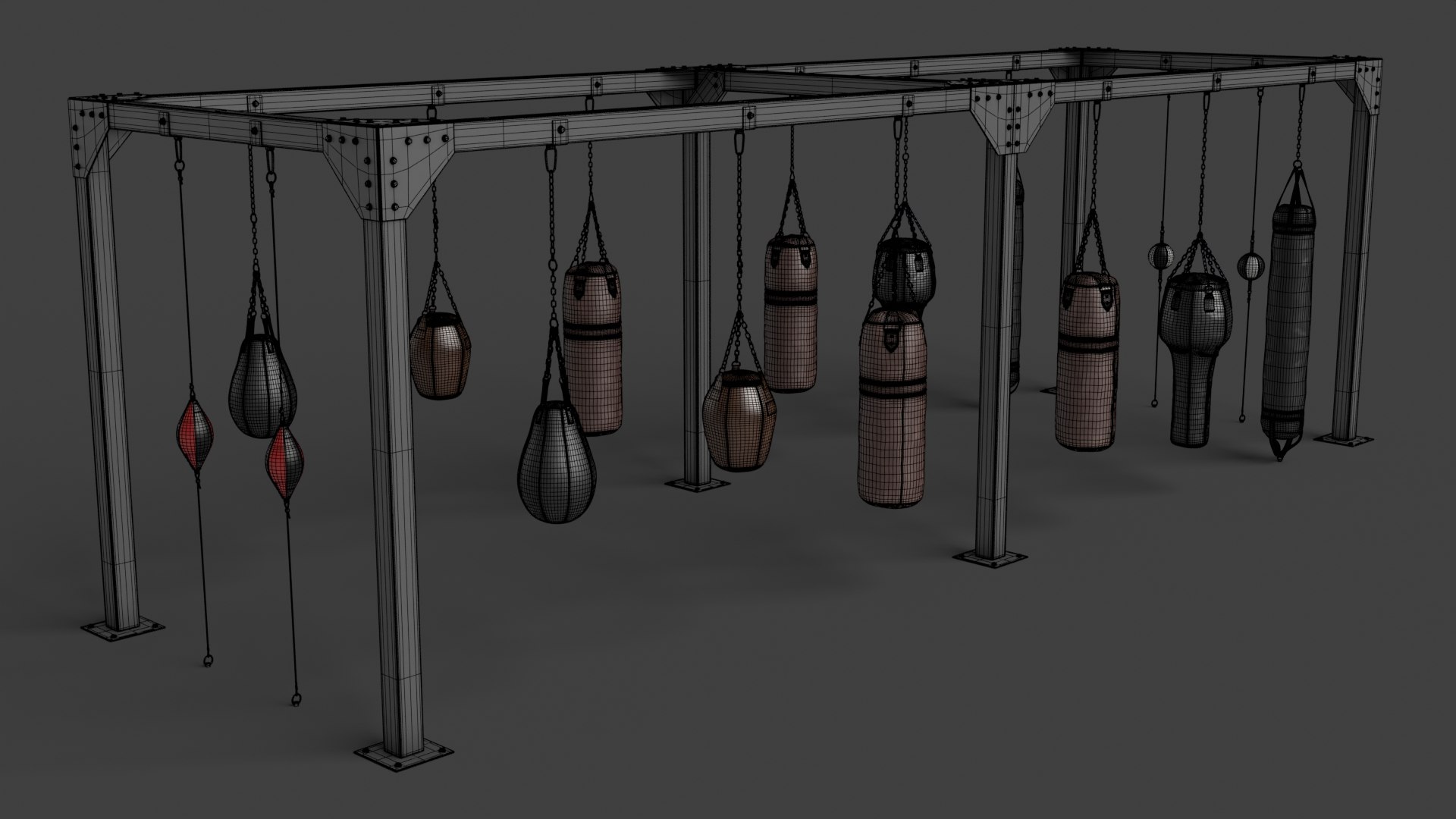 Metal Rack With Punching Bags 3D - TurboSquid 1930286