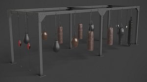 Metal Rack with Punching Bags 3D