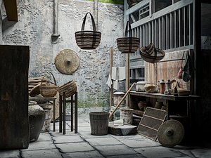 Vintage Rural Courtyard Props Set 3D Model 3D model