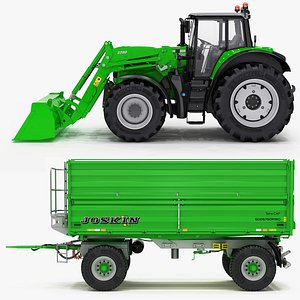 Tractor Utility with Front Loader and Tipping Trailer 3D model