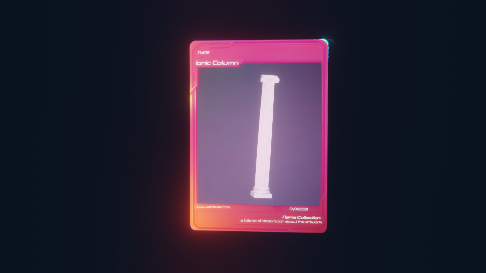 Infinite Background NFT Card Template - Animated in Blender 3D https://p.turbosquid.com/ts-thumb/Xj/7baP6T/2w/render0000/png/1628511081/1920x1080/fit_q87/5cc44e1e0b0ff669452c6c53c4c5cedc57fde01f/render0000.jpg