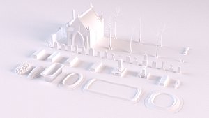 43 Low Poly Cemetery Collection