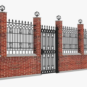 Wrought iron gate and Fence 3D model