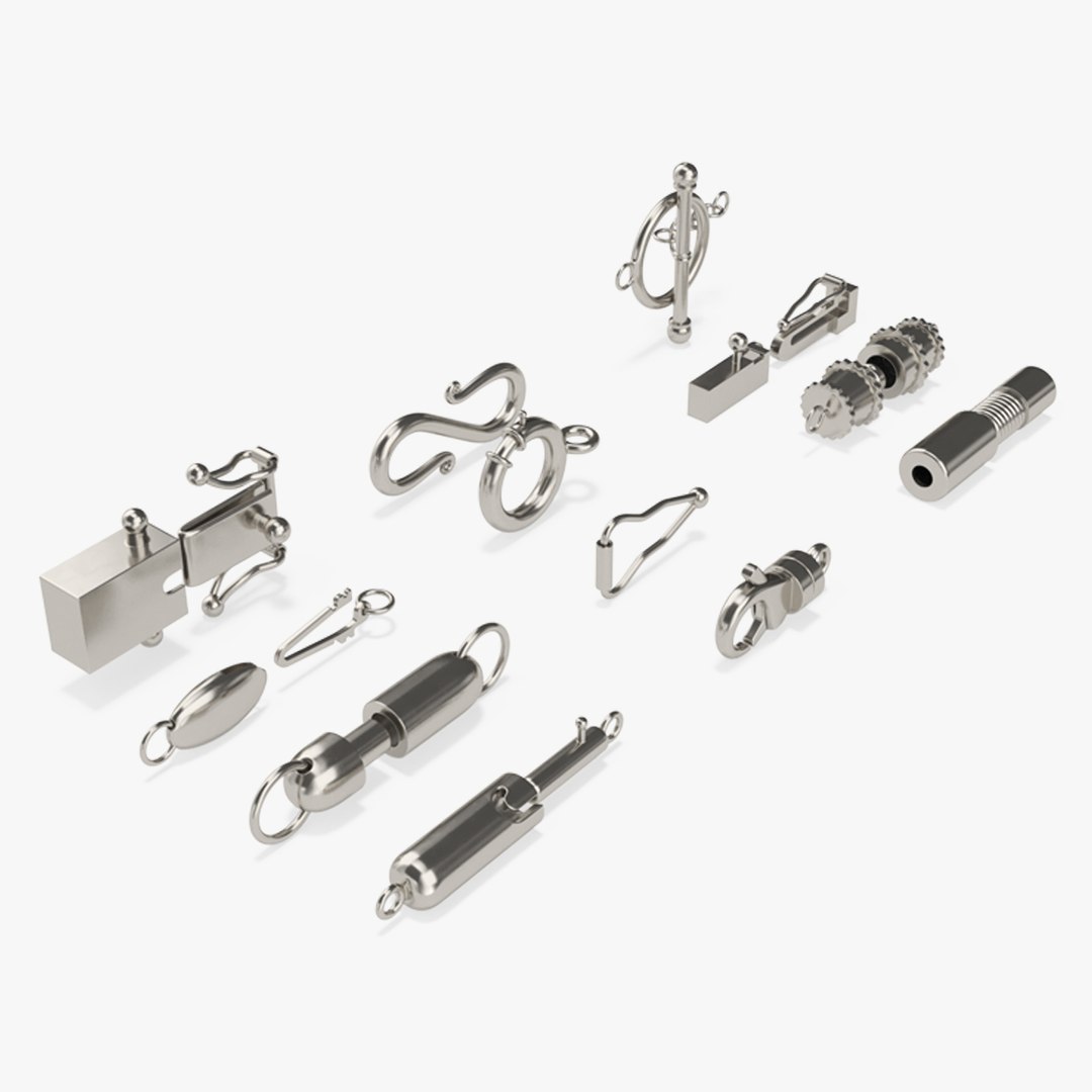 Jewelry Clasps Set Silver 3D model preview