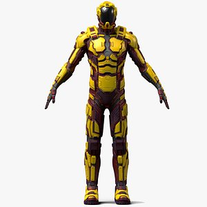 3D model Futuristic Armored Cyborg Yellow Rigged for Cinema 4D