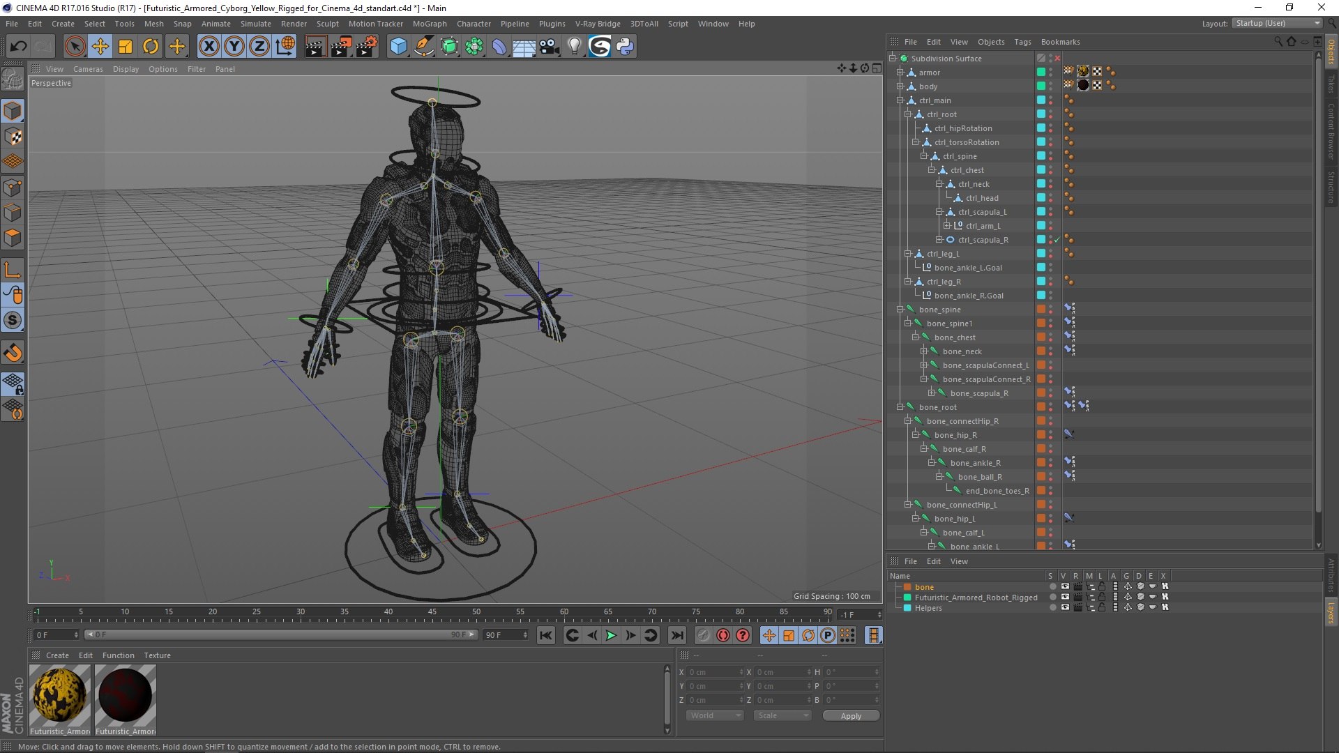 3D Model Futuristic Armored Cyborg Yellow Rigged For Cinema 4D ...