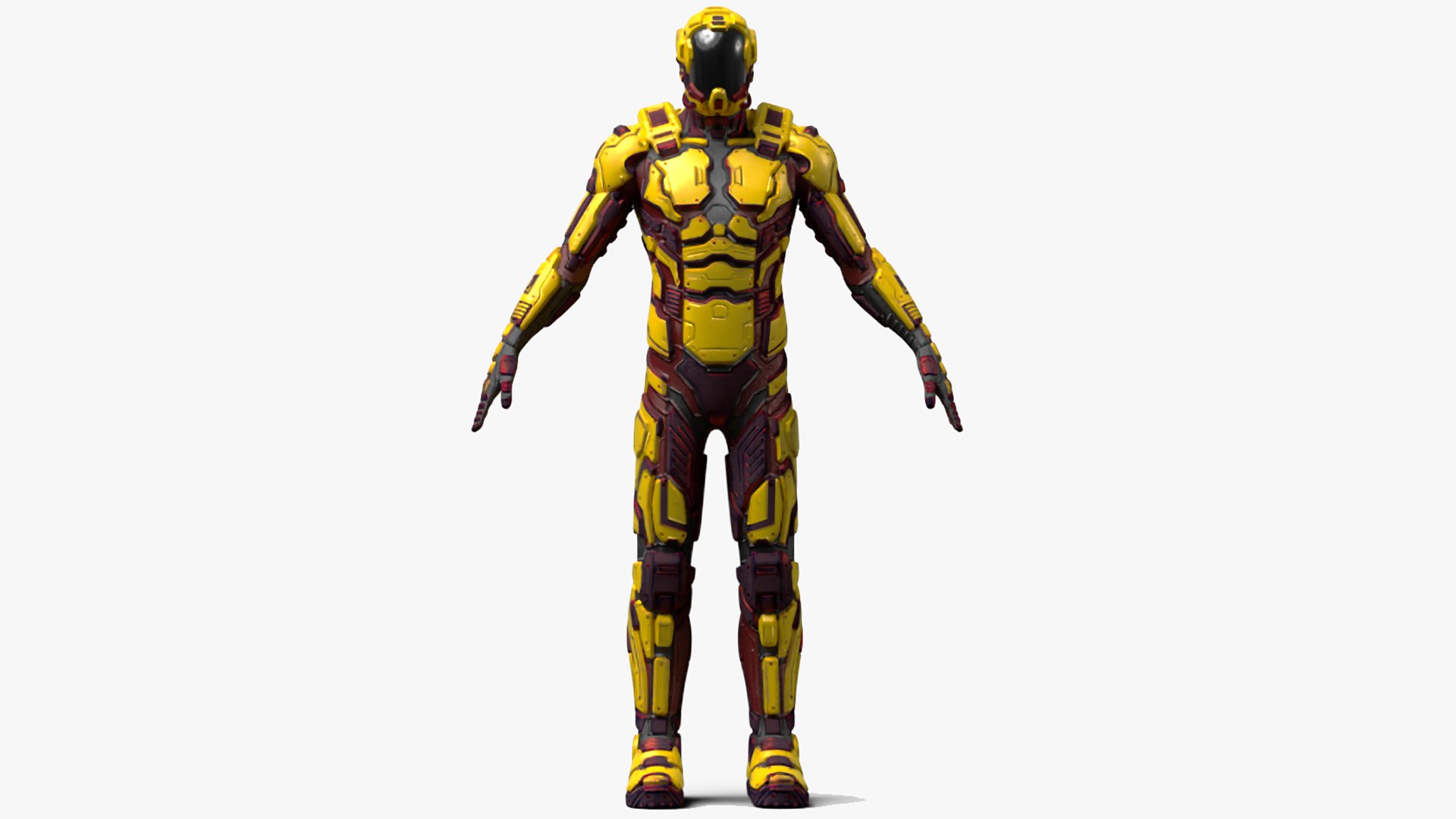 Futuristic Armored Cyborg Yellow Rigged for Cinema 4D 3D model preview