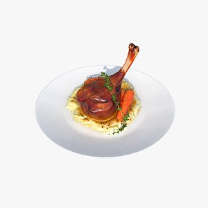 Roasted Duck Leg with Creamy Mashed Potatoes and Carrots 3D