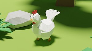 Low Polygons Cartoon Hen Low-poly
