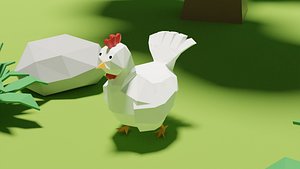 Low Polygons Cartoon Hen Low-poly