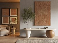 Spherical Leg Console Table and Textured Wall Art Set