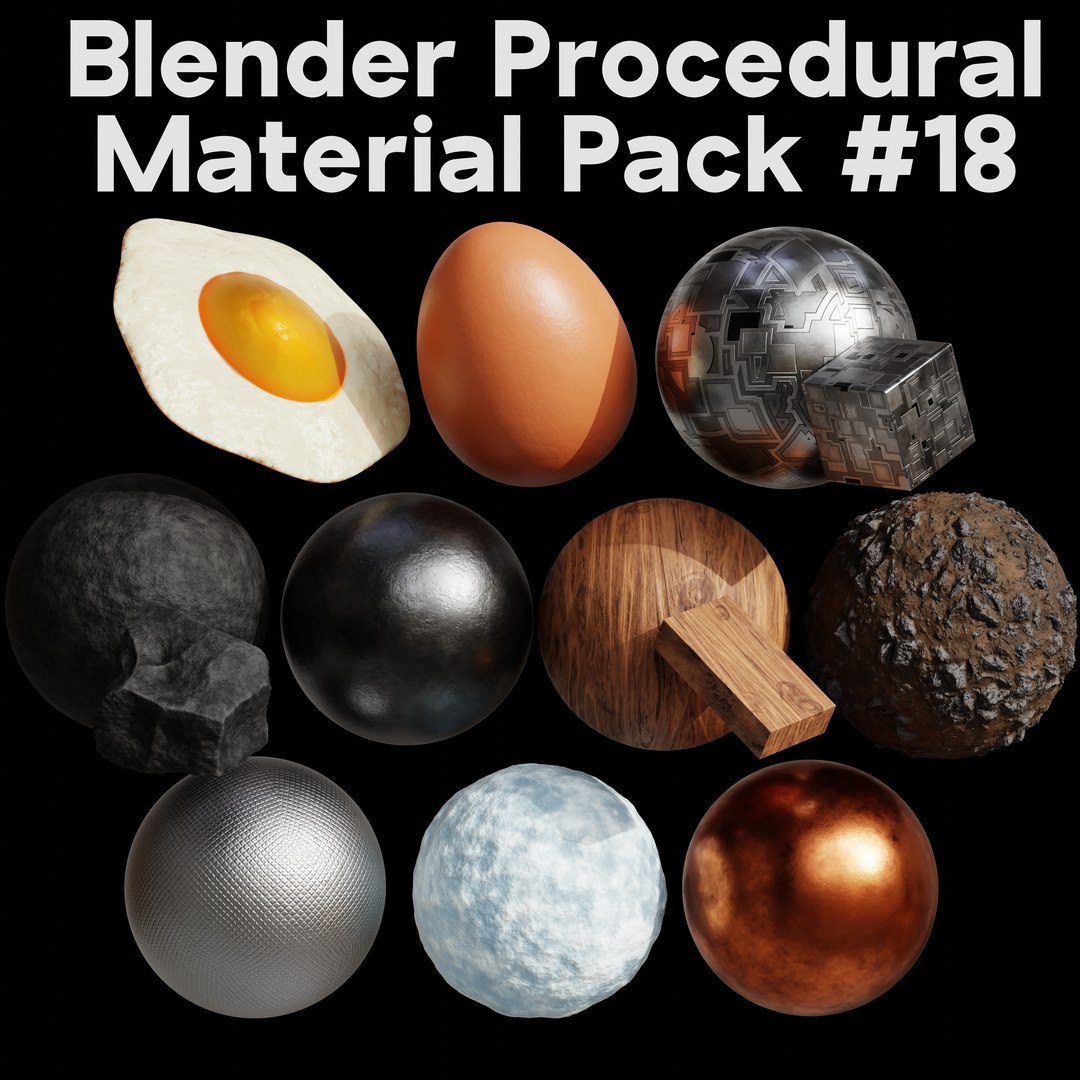 Blender Procedural Material Pack 18 3D model https://p.turbosquid.com/ts-thumb/Xl/Aw6bHs/Wu/proceduralmaterialpack18squarerenderwithtitle/jpg/1710858370/1920x1080/fit_q87/8f15b1f5db9da2346c99856f1a332e3b846f3488/proceduralmaterialpack18squarerenderwithtitle.jpg