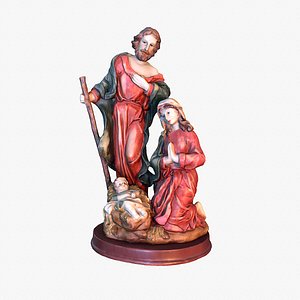 Jesus birth witch Mary and Joseph Holy Family statue high-poly
