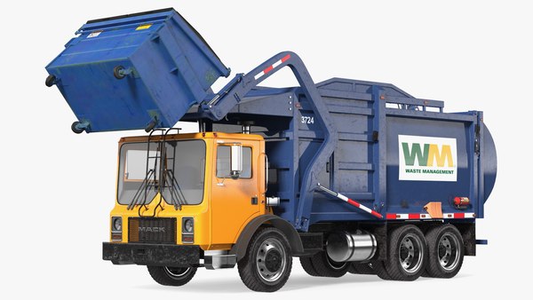 Mack Garbage Truck With Dumpster Blue
