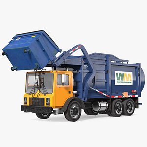 Mack Garbage Truck with Dumpster Blue 3D