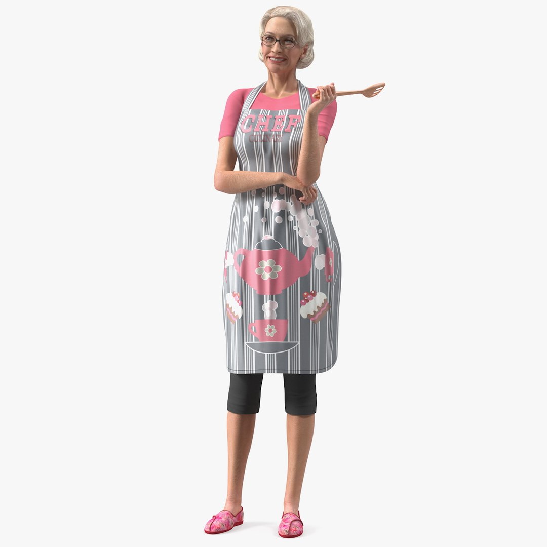 Smiling Elderly Woman Wearing Apron 3D model preview