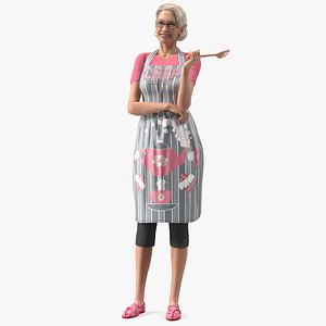 Smiling Elderly Woman Wearing Apron