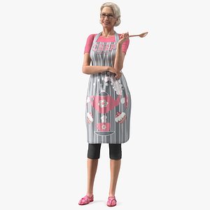 Smiling Elderly Woman Wearing Apron